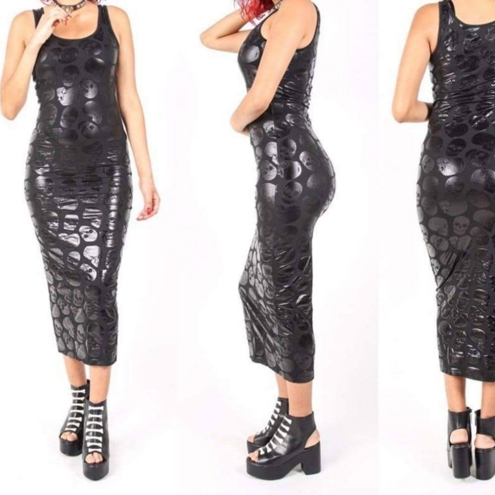 NWT Iron Fist Skullz Club Maxi Midi Tank Dress Goth Glam